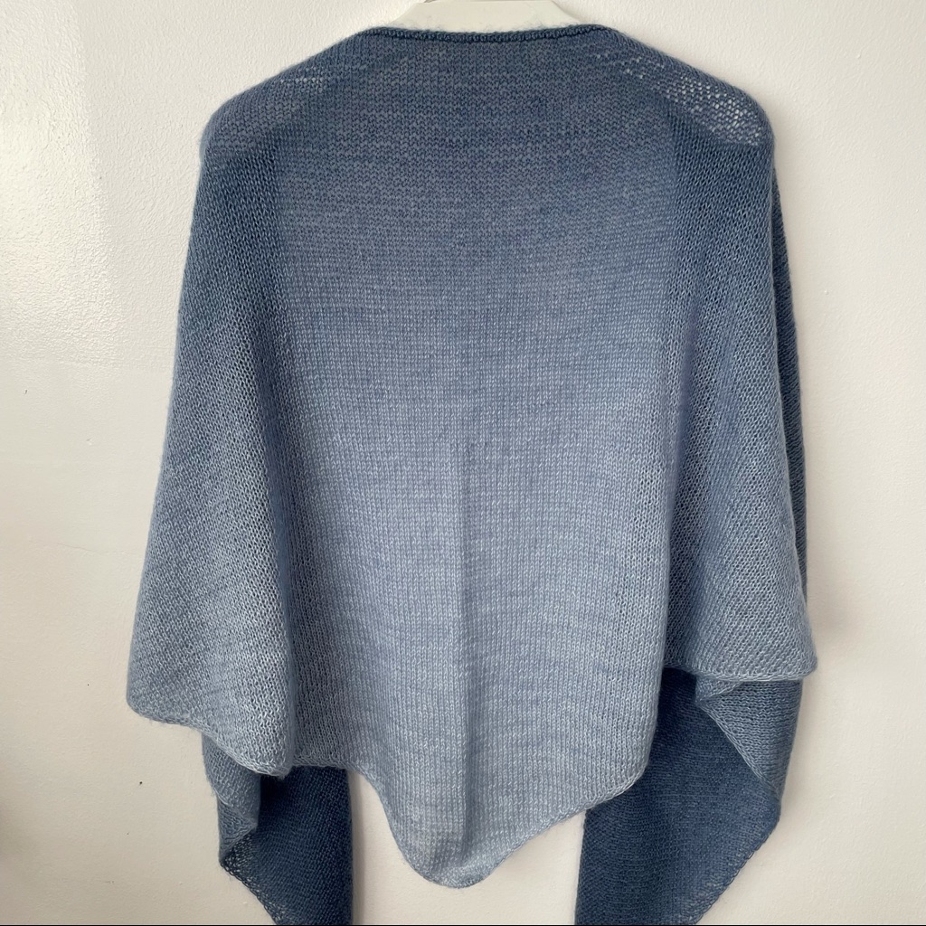 Oversized Ombr Triangle Scarf, Hand Knitted, Angora Blend Yarn